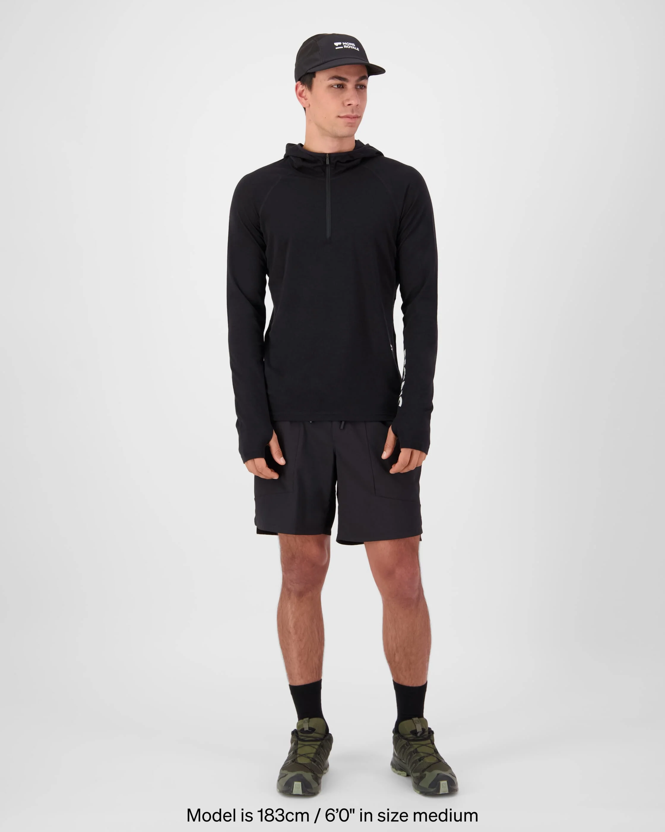 Temple Merino Long Sleeve Hood - Black | Men's Long Sleeve Top - Image 5
