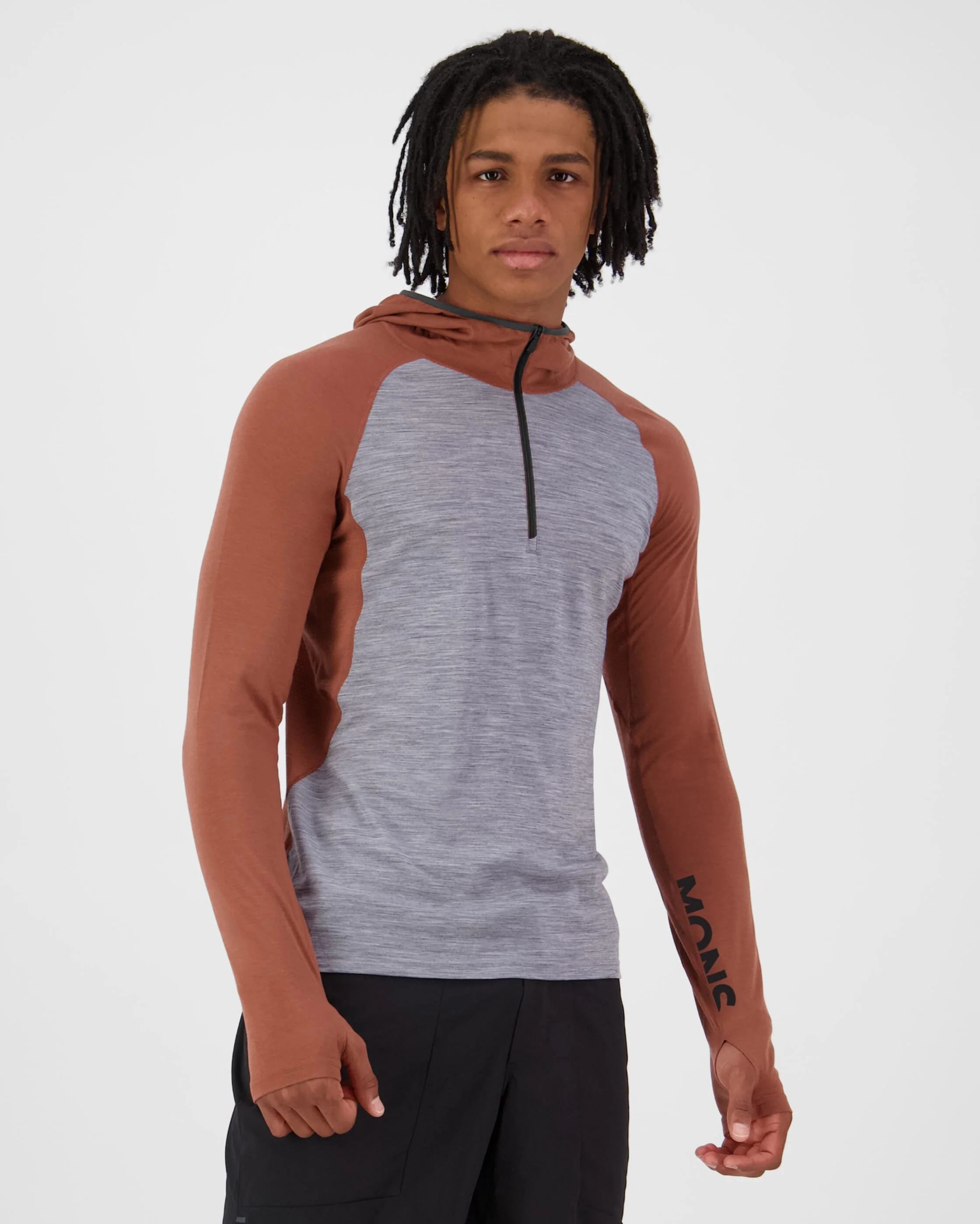 Temple Merino Long Sleeve Hood - Cinnamon / Grey Heather | Men's Long Sleeve Top