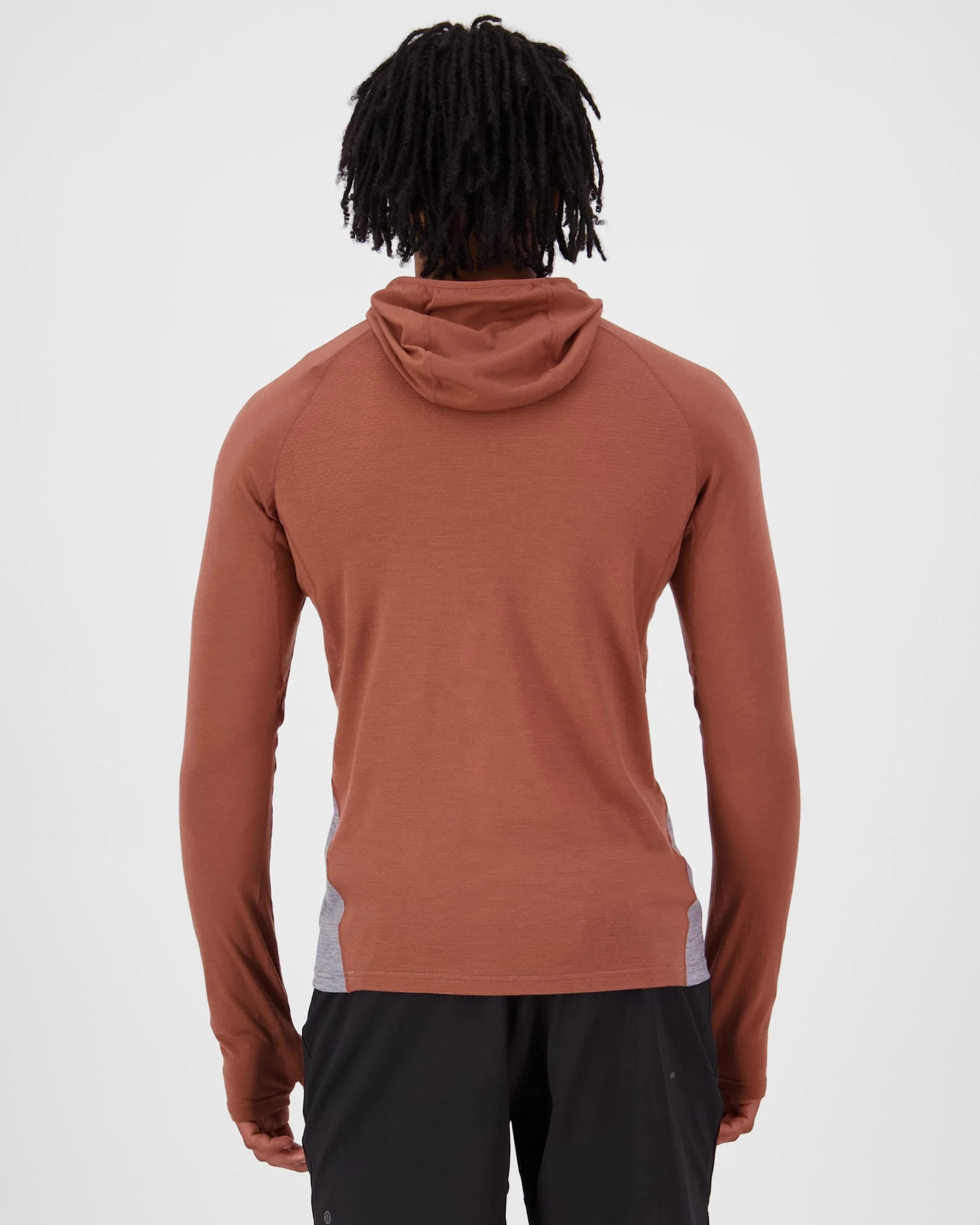 Temple Merino Long Sleeve Hood - Cinnamon / Grey Heather | Men's Long Sleeve Top - Image 2