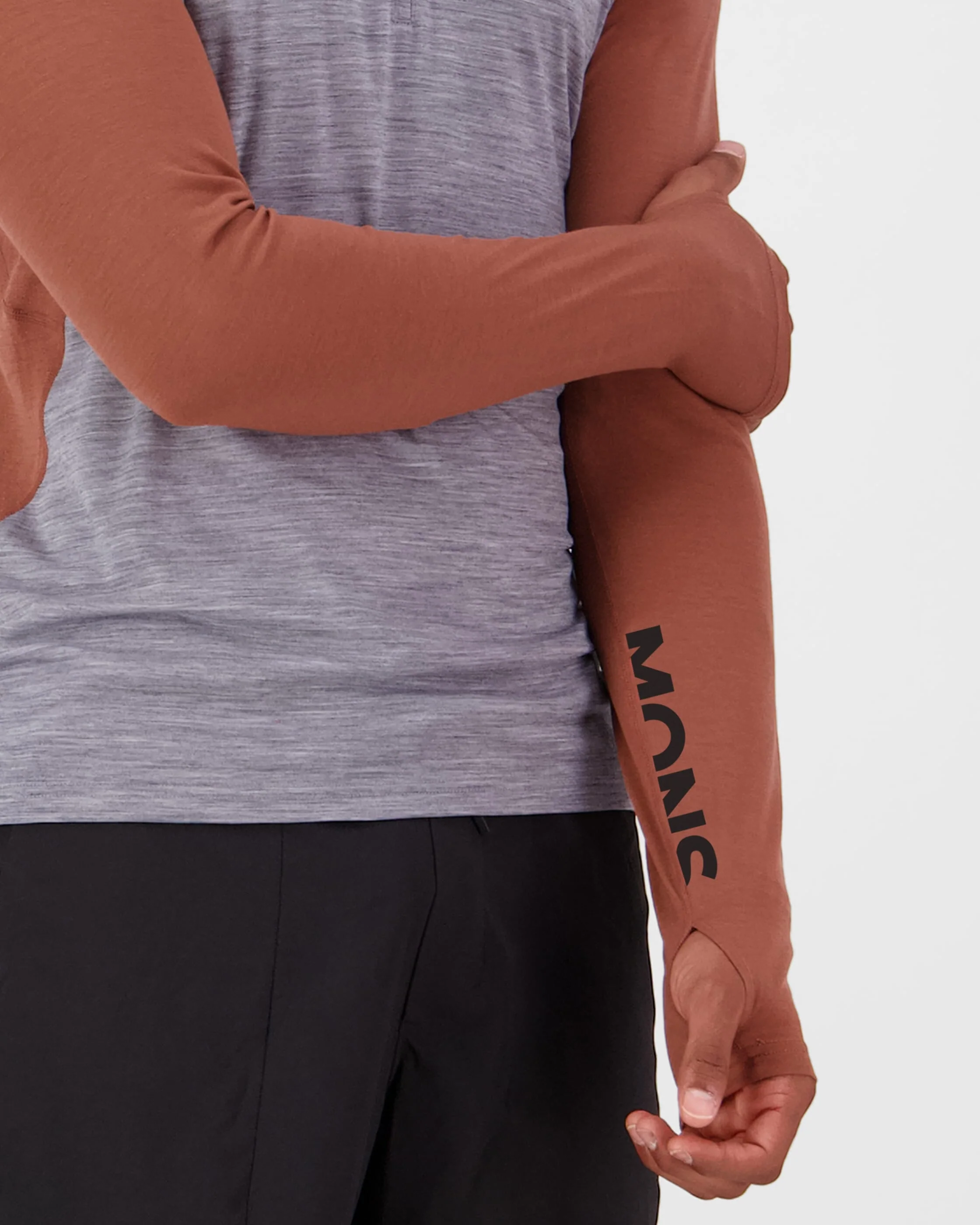 Temple Merino Long Sleeve Hood - Cinnamon / Grey Heather | Men's Long Sleeve Top - Image 3