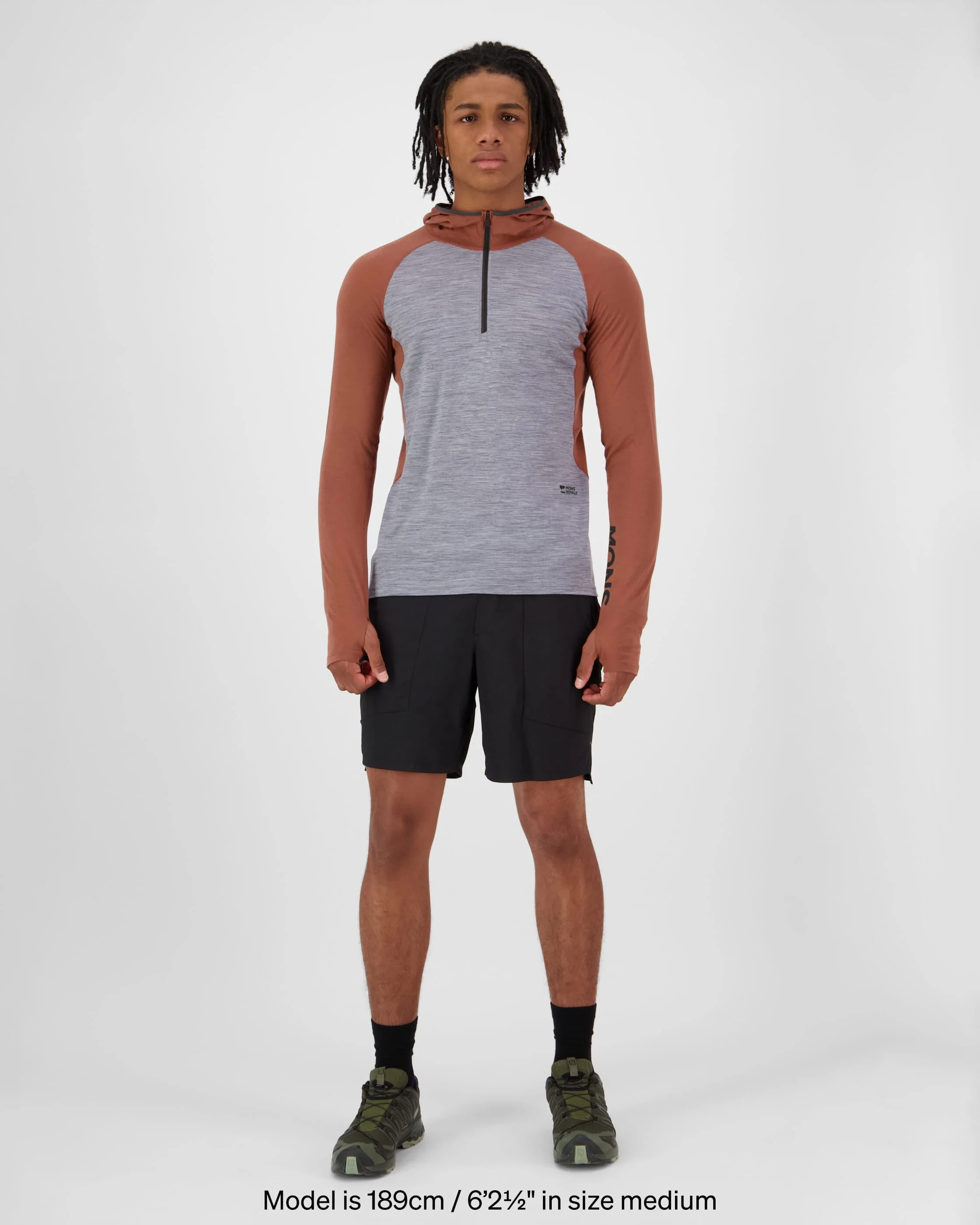 Temple Merino Long Sleeve Hood - Cinnamon / Grey Heather | Men's Long Sleeve Top - Image 4