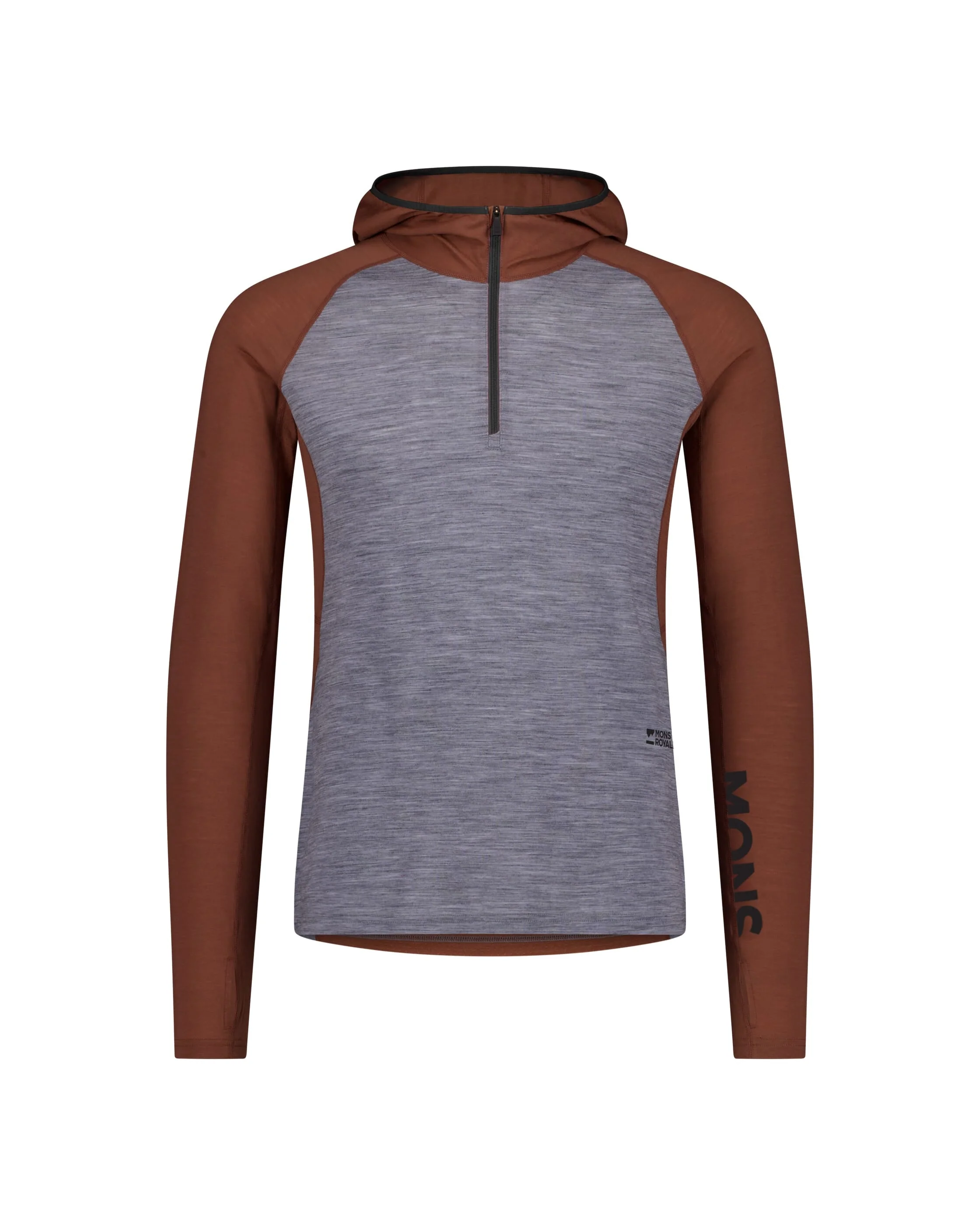 Temple Merino Long Sleeve Hood - Cinnamon / Grey Heather | Men's Long Sleeve Top - Image 5