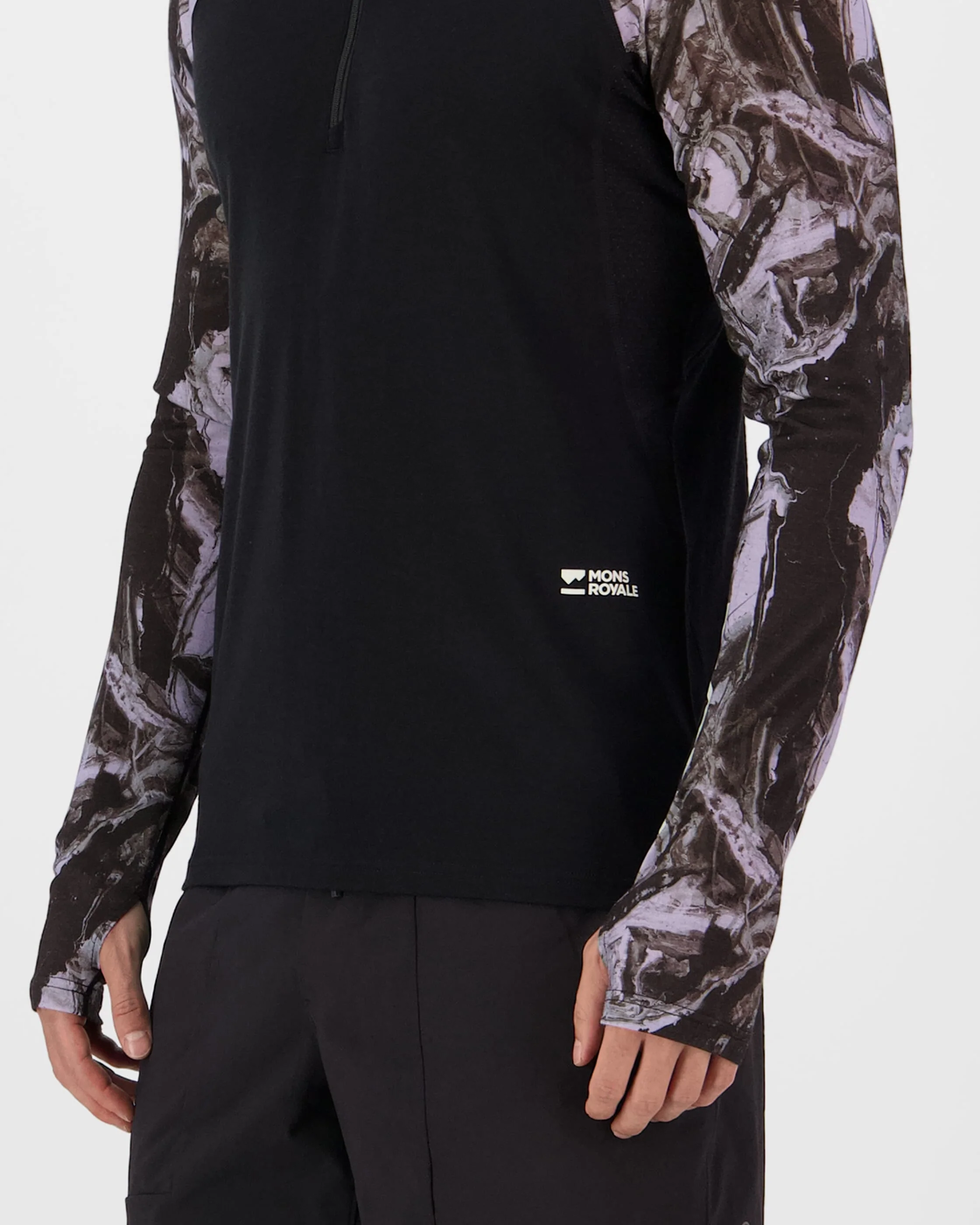 Temple Merino Long Sleeve Hood - Rock Camo / Black | Men's Long Sleeve Top - Image 3