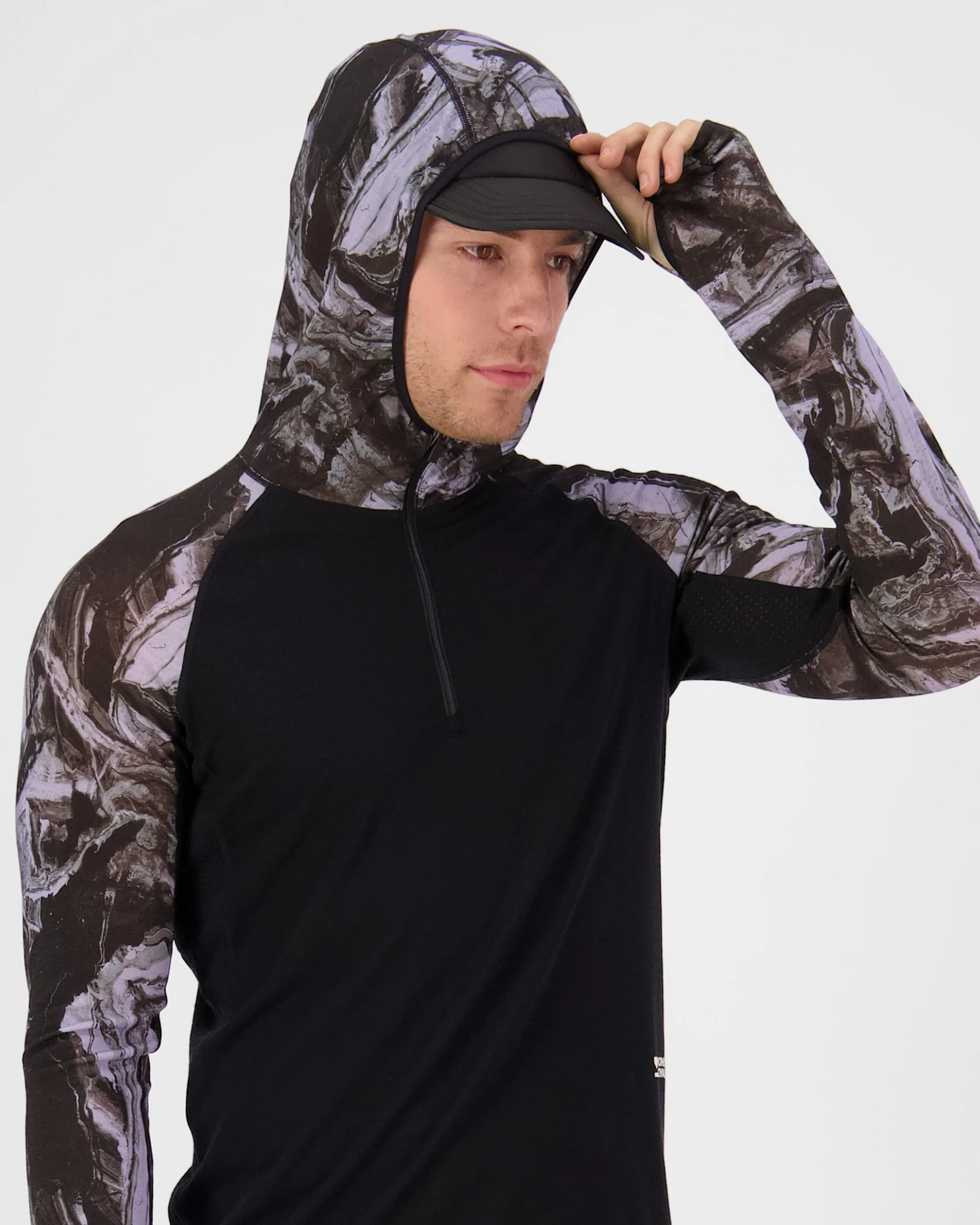 Temple Merino Long Sleeve Hood - Rock Camo / Black | Men's Long Sleeve Top - Image 4