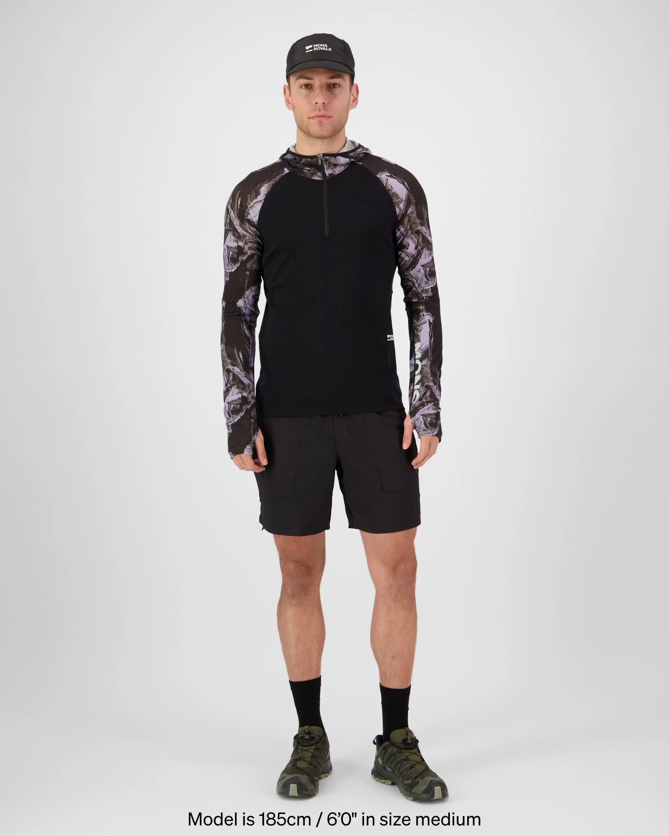 Temple Merino Long Sleeve Hood - Rock Camo / Black | Men's Long Sleeve Top - Image 5