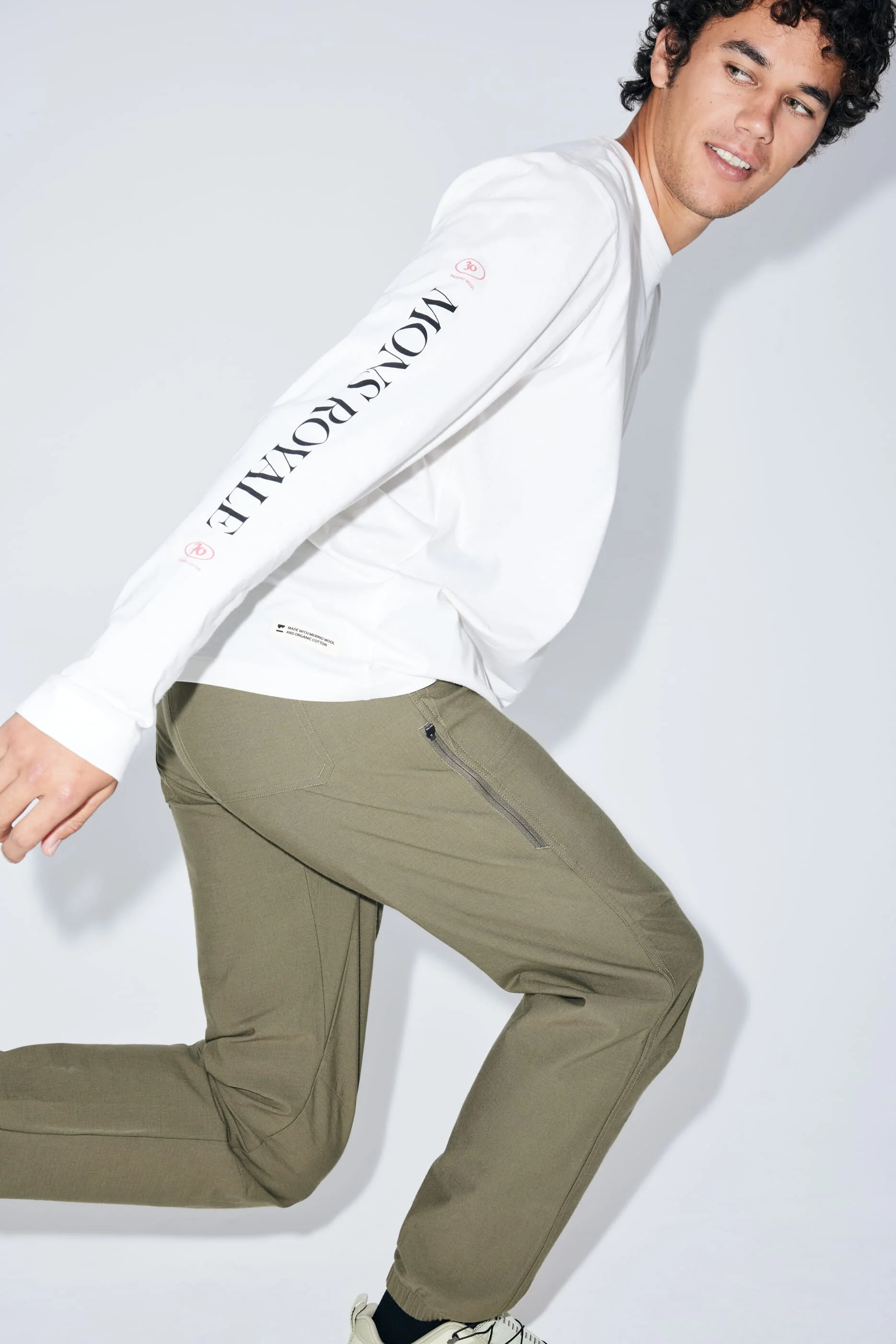 Yonder Merino Organic Cotton Long Sleeve - Vintage White | Men's Long Sleeve Top - Image 5