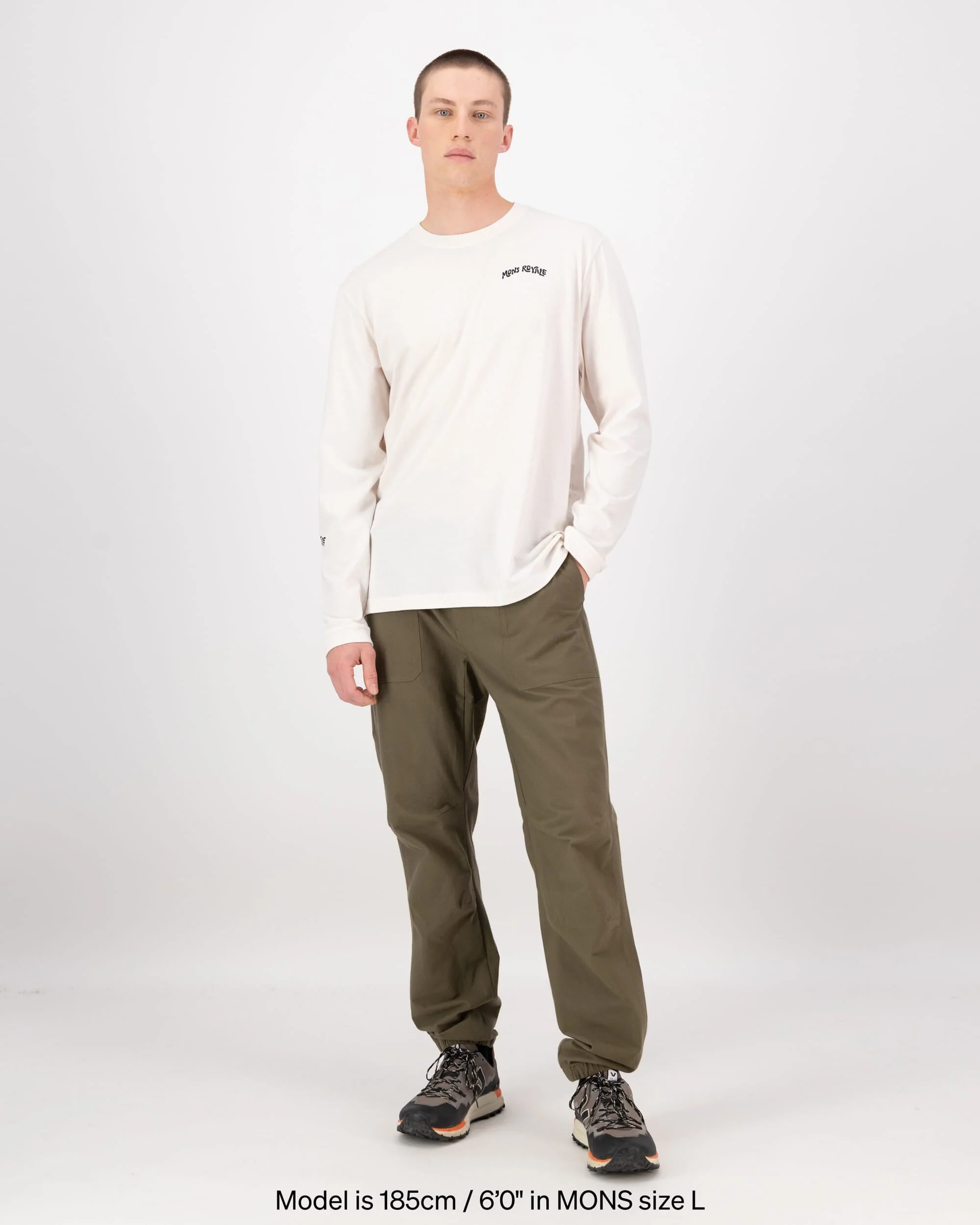 Yonder Merino Organic Cotton Long Sleeve - Vintage White | Men's Long Sleeve Top - Image 3