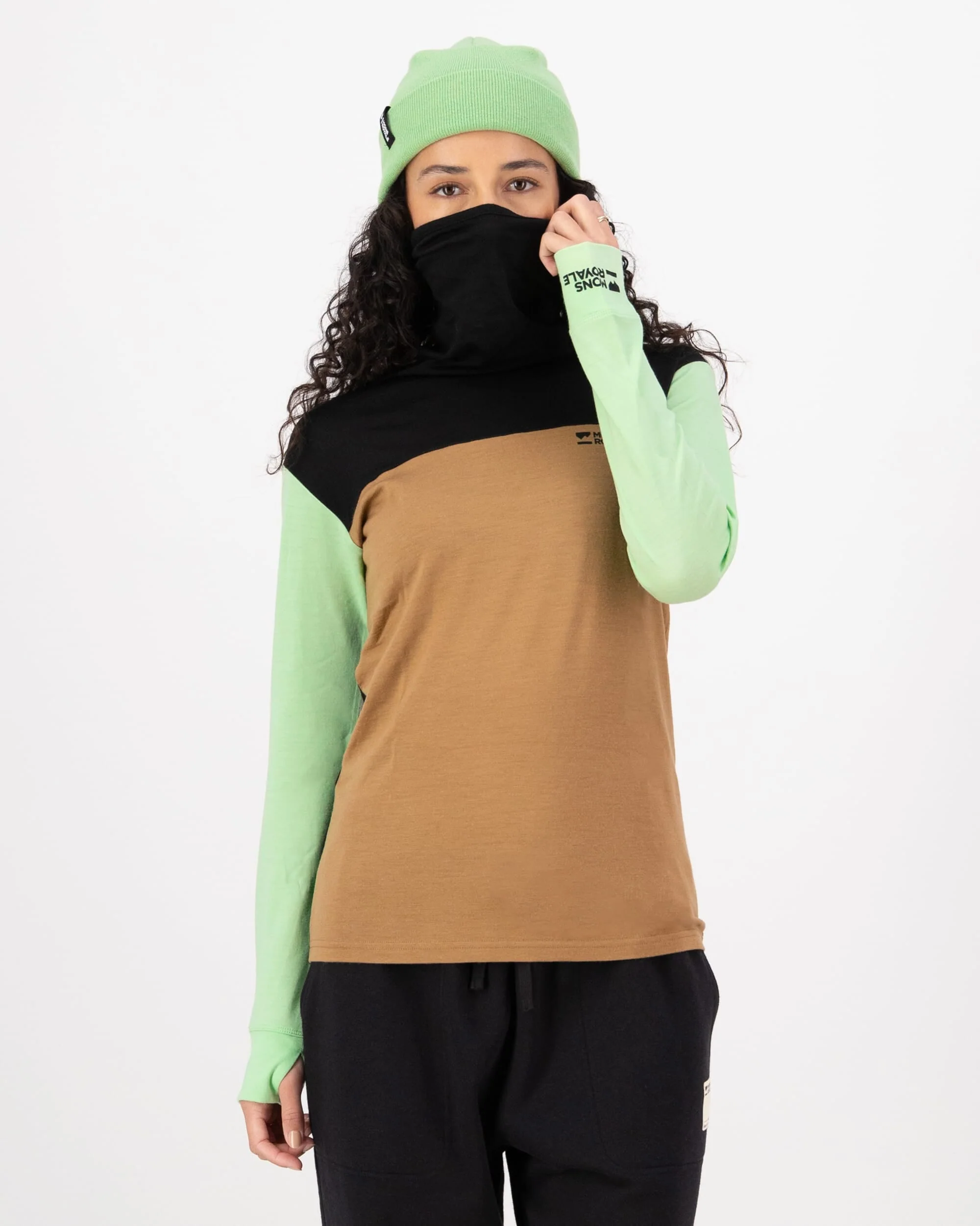 Yotei Merino High Neck Long Sleeve - Matcha / Toffee / Black | Women's Long Sleeve Top