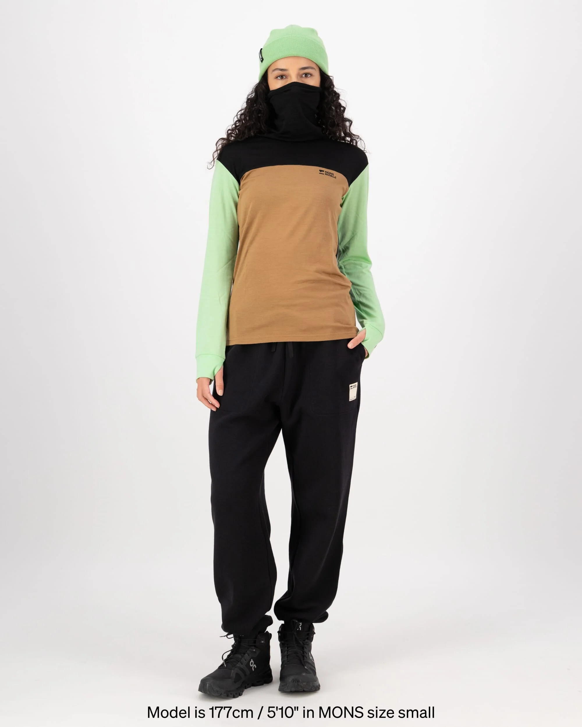 Yotei Merino High Neck Long Sleeve - Matcha / Toffee / Black | Women's Long Sleeve Top - Image 4