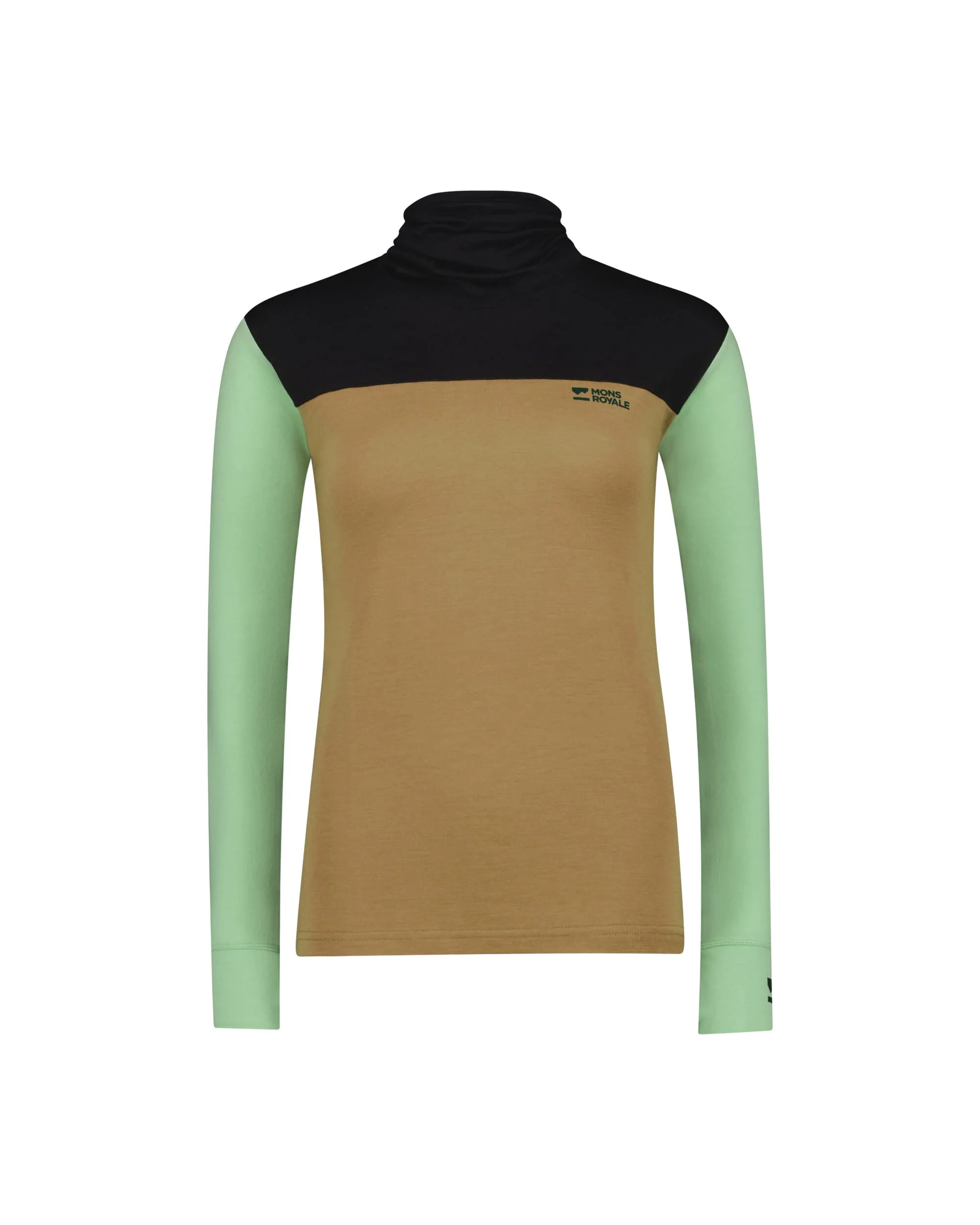 Yotei Merino High Neck Long Sleeve - Matcha / Toffee / Black | Women's Long Sleeve Top - Image 5