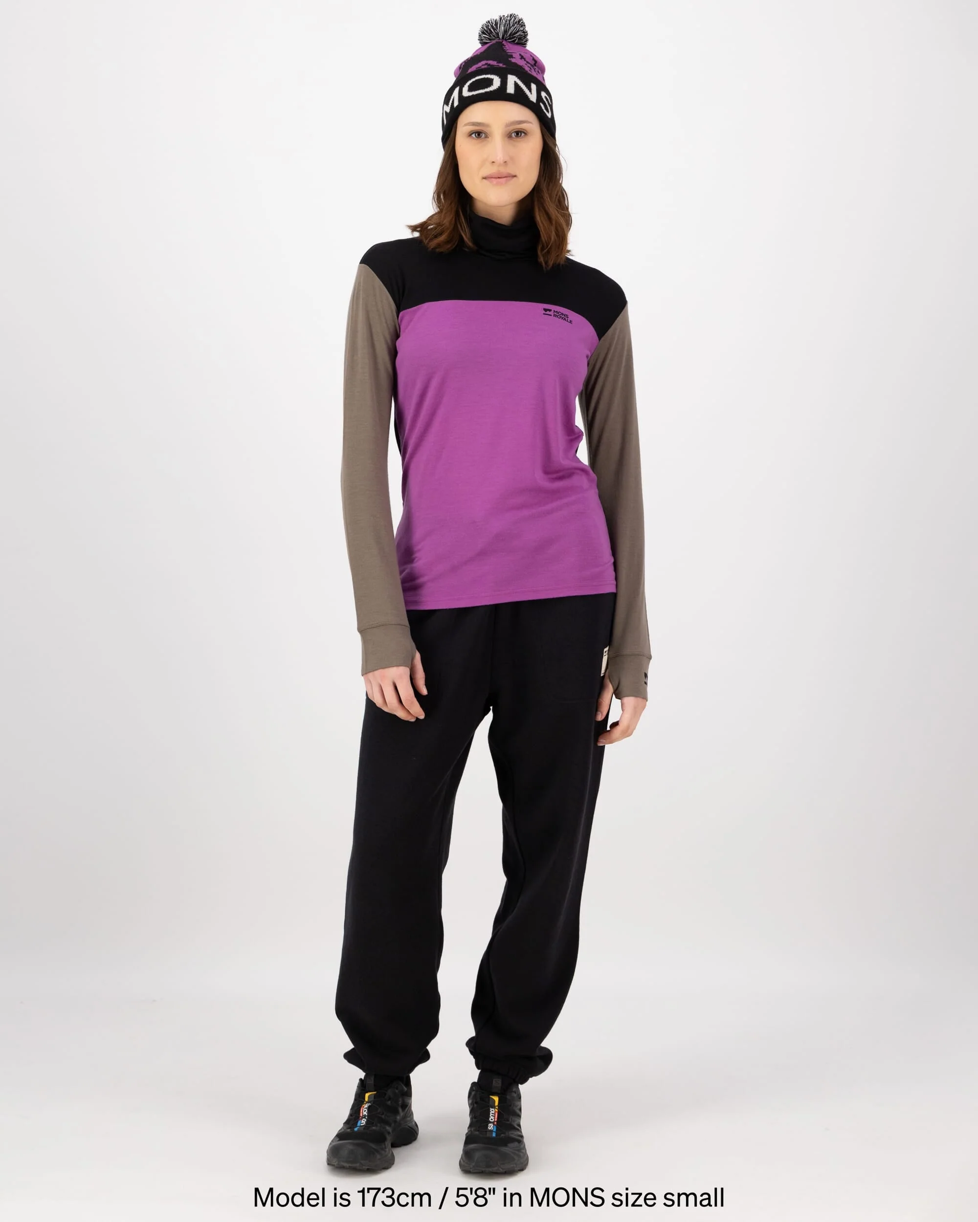 Yotei Merino High Neck Long Sleeve - Purple Bolt / Walnut / Black | Women's Long Sleeve Top - Image 4