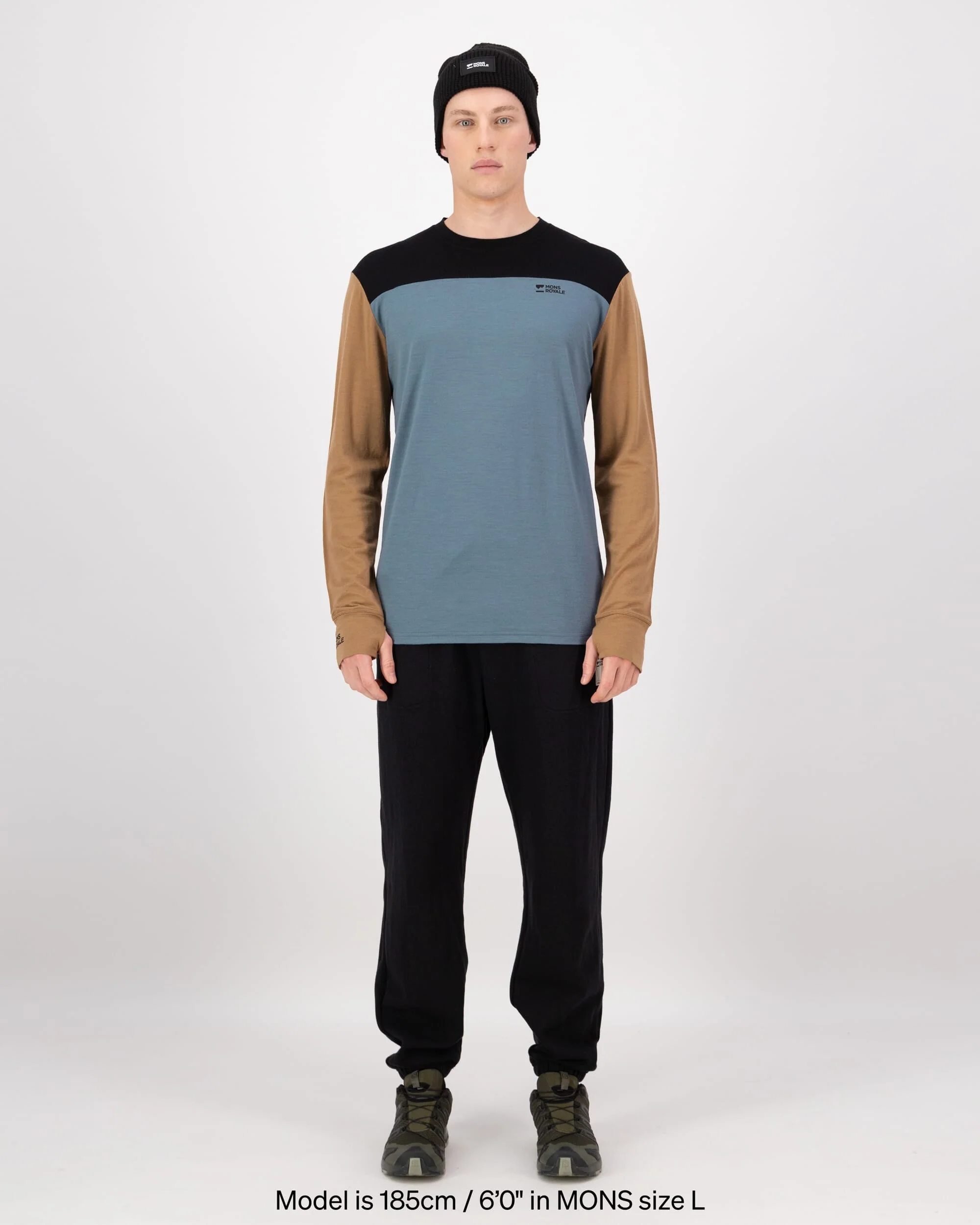 Yotei Merino Long Sleeve - Goblin Blue / Toffee / Black | Men's Long Sleeve Top - Image 3
