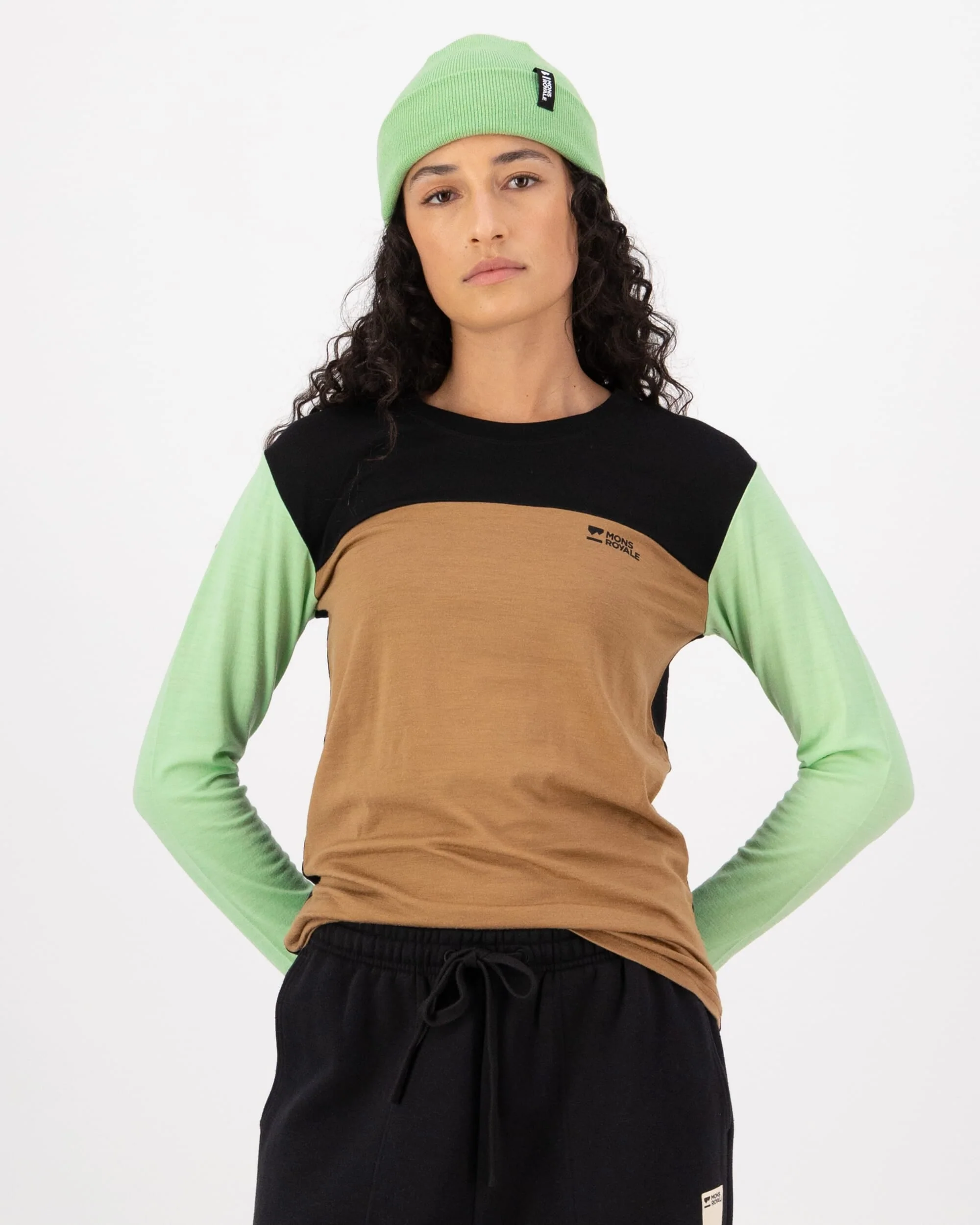 Yotei Merino Long Sleeve - Matcha / Toffee / Black | Women's Long Sleeve Top - Image 3