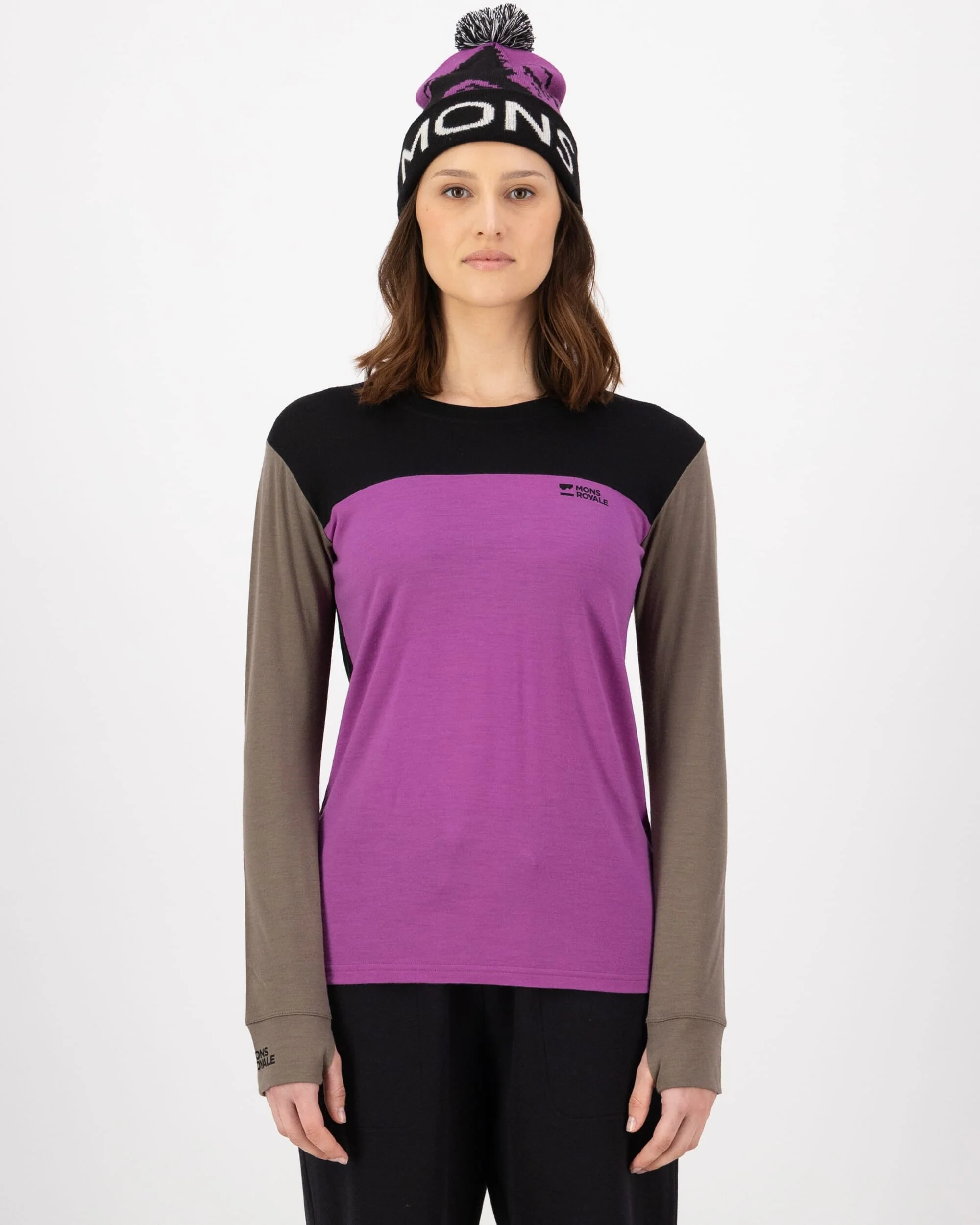Yotei Merino Long Sleeve - Purple Bolt / Walnut / Black | Women's Long Sleeve Top - Image 3
