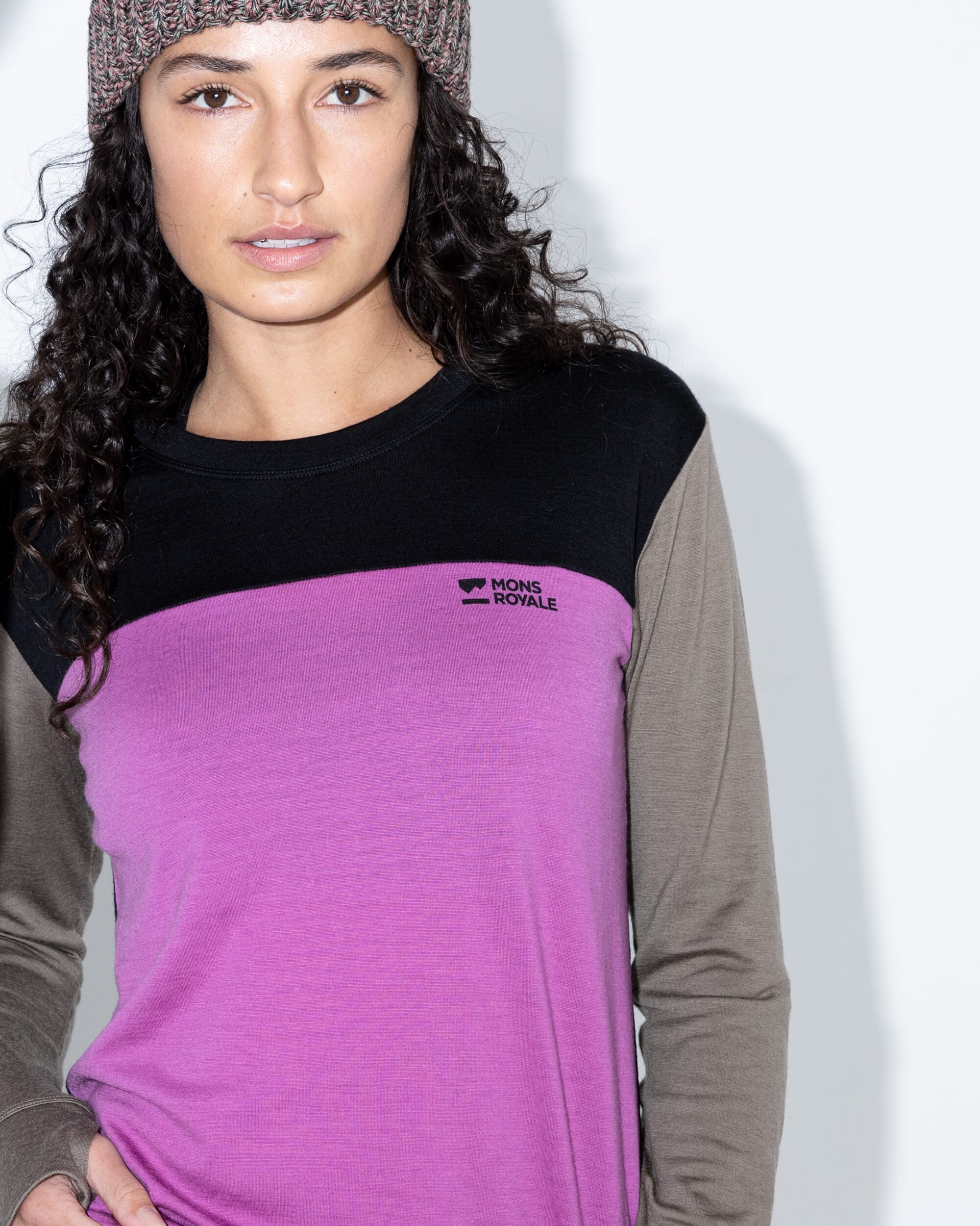 Yotei Merino Long Sleeve - Purple Bolt / Walnut / Black | Women's Long Sleeve Top - Image 6
