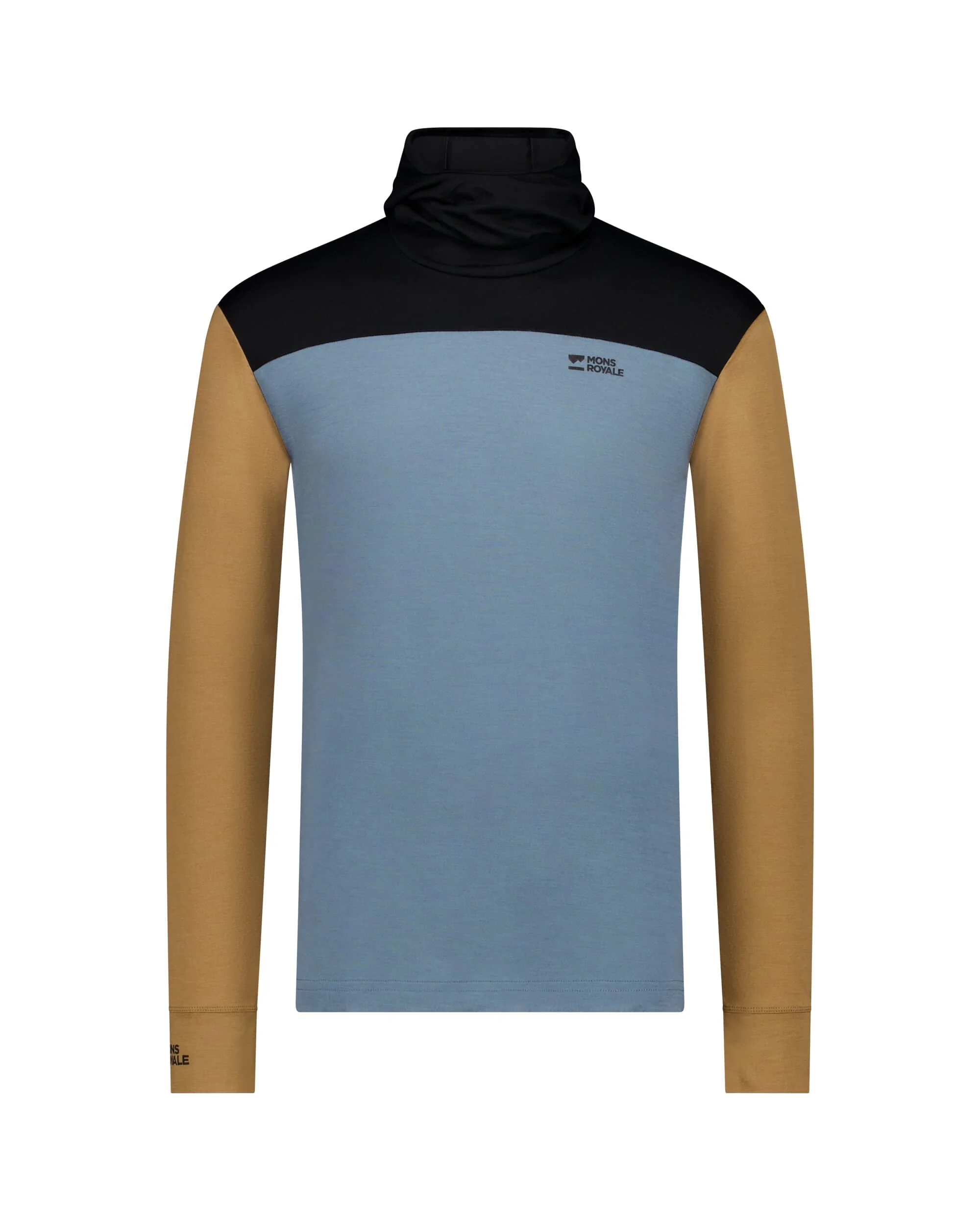 Yotei Merino Powder Hood Long Sleeve - Goblin Blue / Toffee / Black | Men's Long Sleeve Top - Image 5