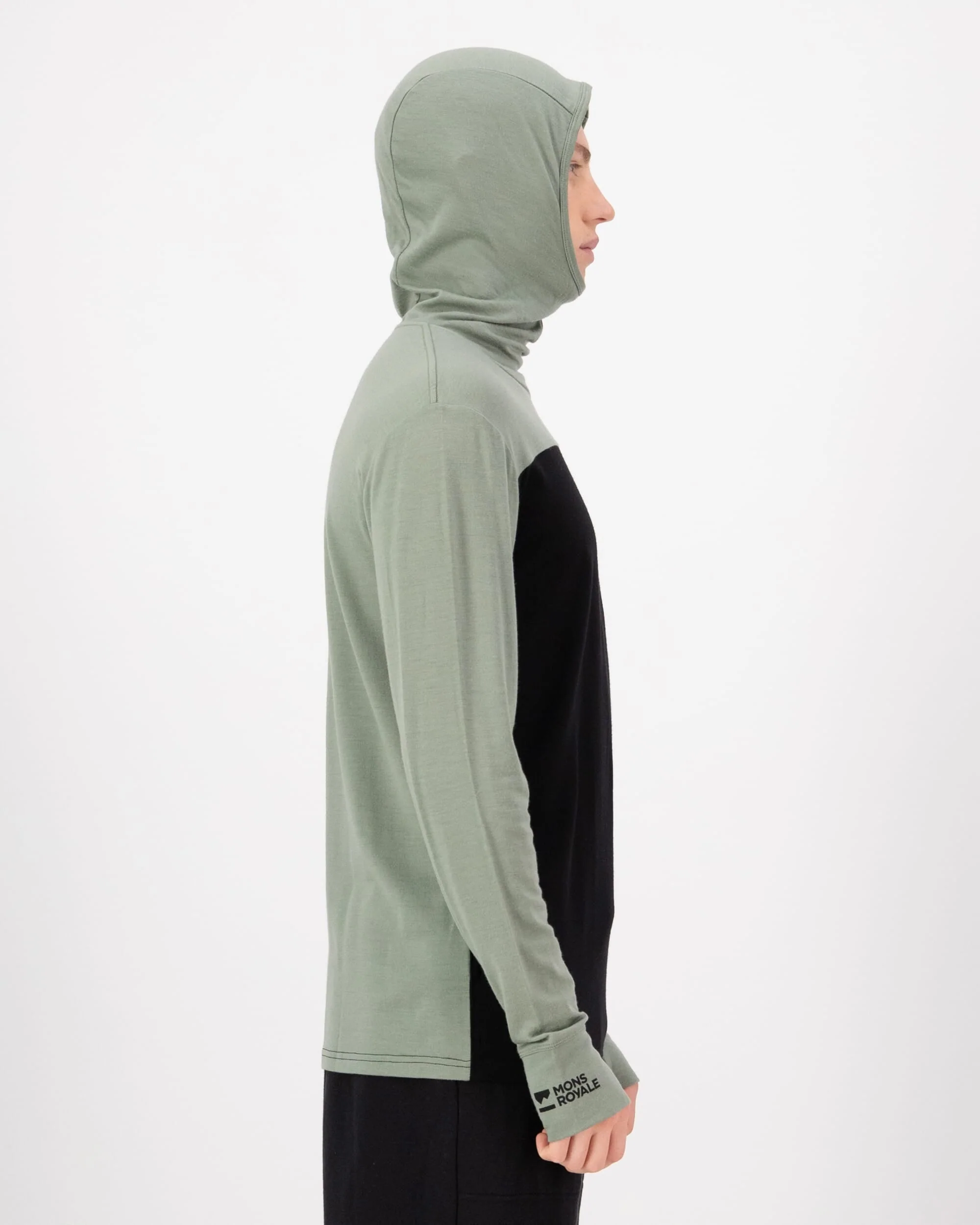 Yotei Merino Powder Hood Long Sleeve - Willow / Black | Men's Long Sleeve Top - Image 4