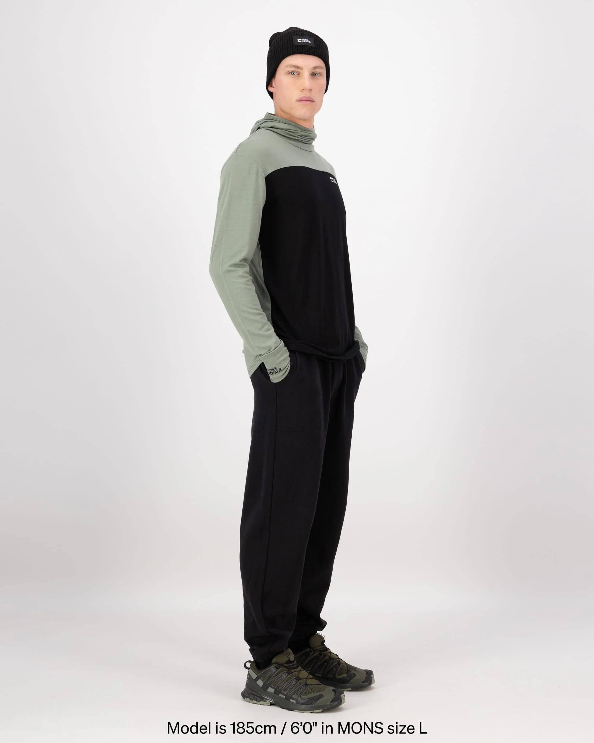 Yotei Merino Powder Hood Long Sleeve - Willow / Black | Men's Long Sleeve Top - Image 5