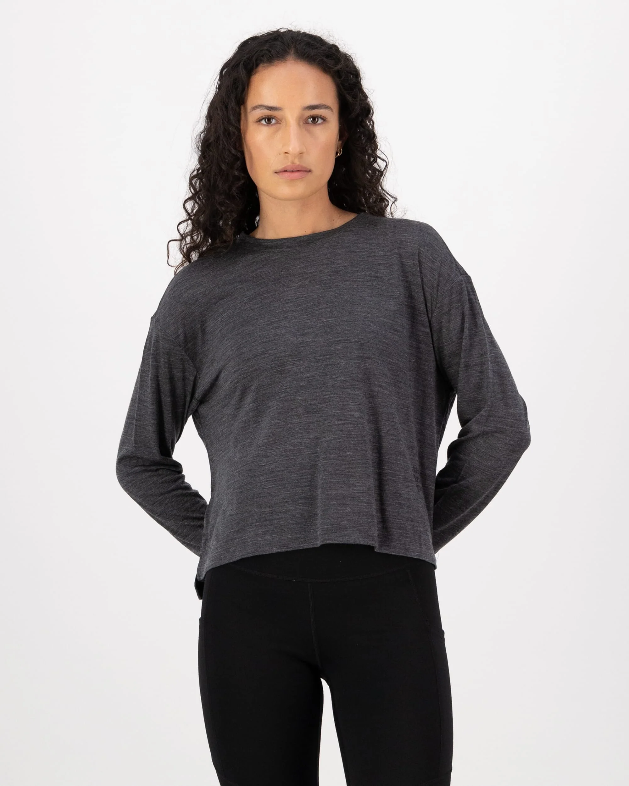 Zephyr Merino Tencel™ Boxy Long Sleeve - Smoke | Women's Long Sleeve Top
