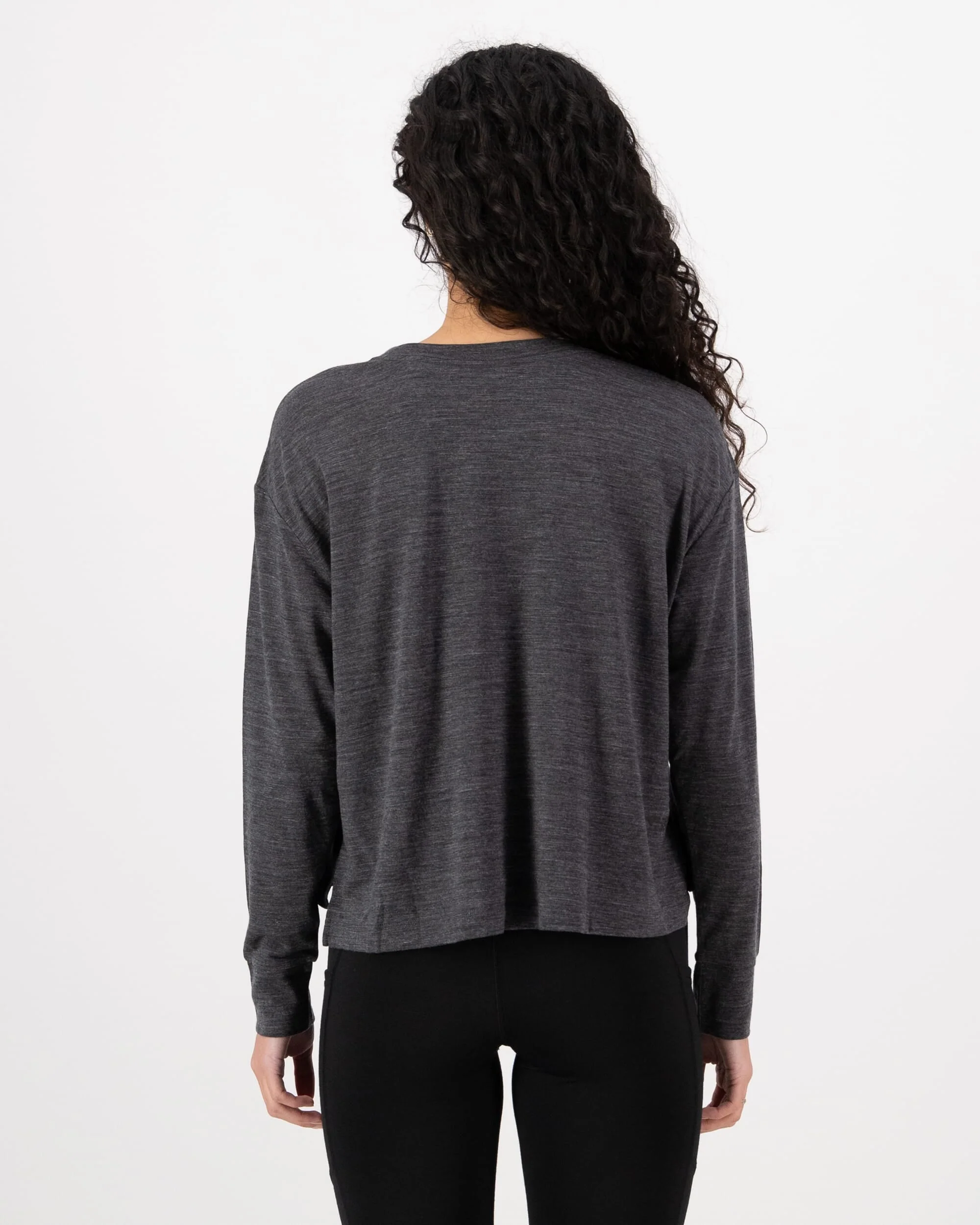 Zephyr Merino Tencel™ Boxy Long Sleeve - Smoke | Women's Long Sleeve Top - Image 2