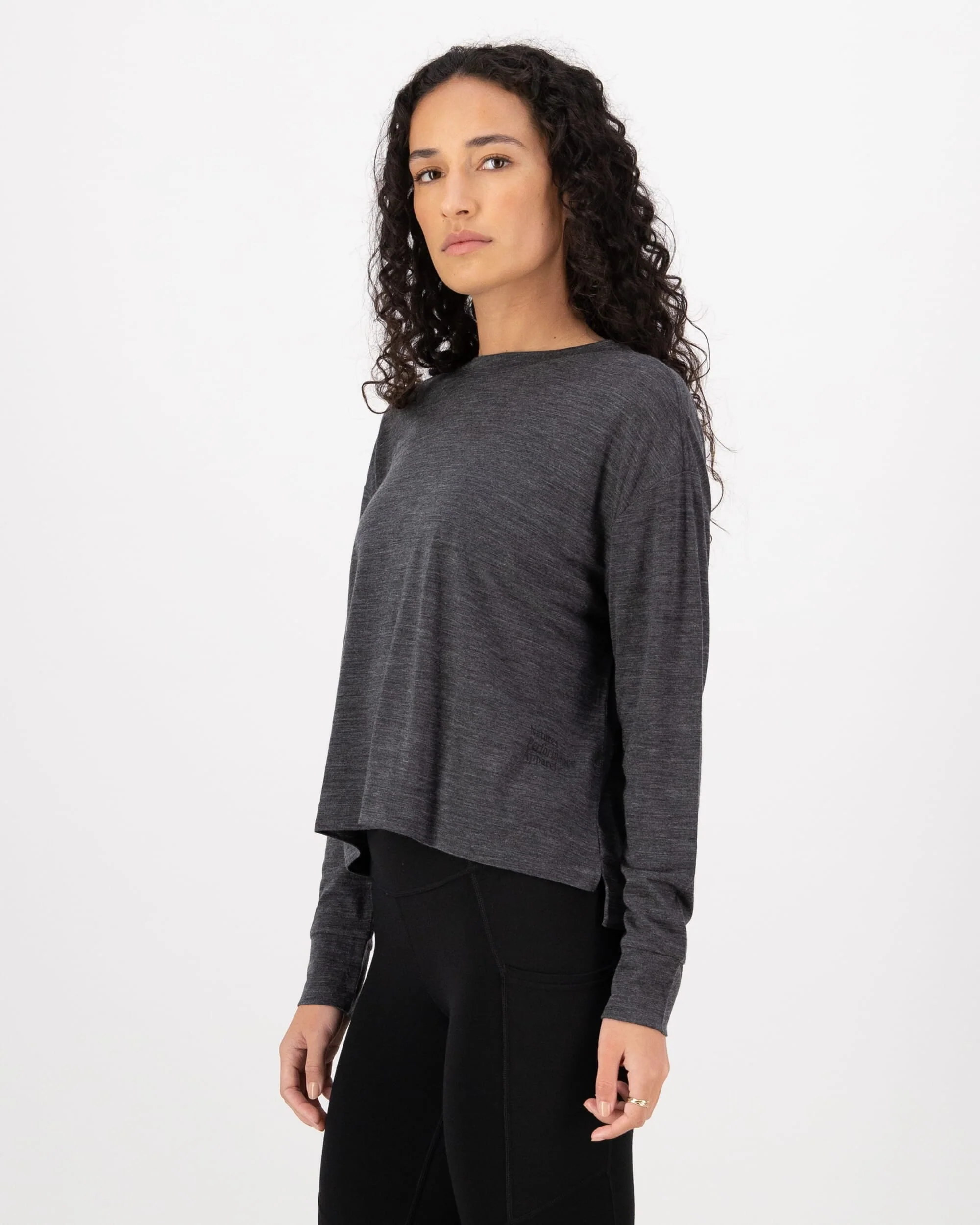 Zephyr Merino Tencel™ Boxy Long Sleeve - Smoke | Women's Long Sleeve Top - Image 3